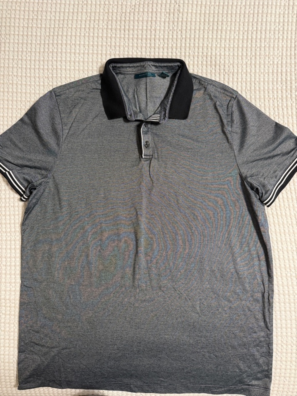 Perry Ellis Heather Gray Polo with Black Collar and Stripe Trim